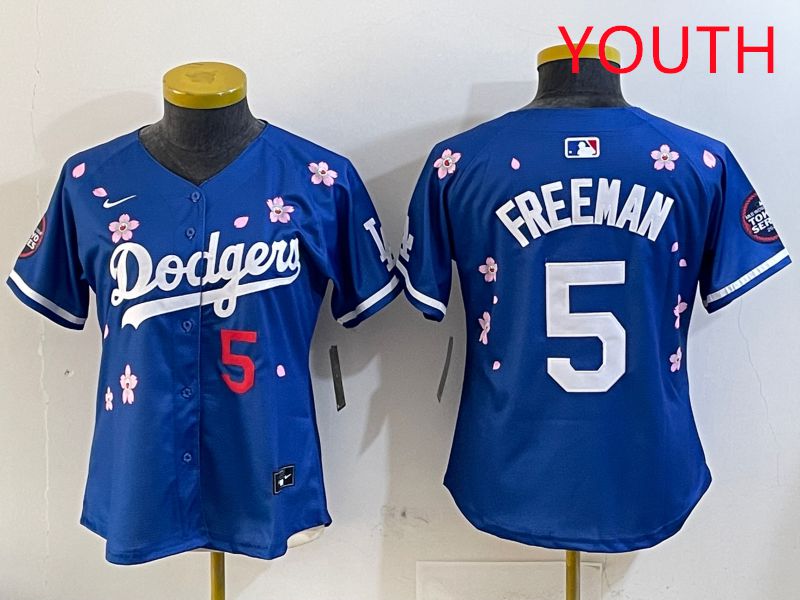 Youth Los Angeles Dodgers #5 Freeman Blue Sakura Edition 2025 Nike MLB Jersey style 6->youth mlb jersey->Youth Jersey